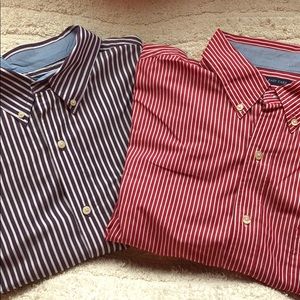 TWO (!!) Long-Sleeved Chaps Button Browns for MEN